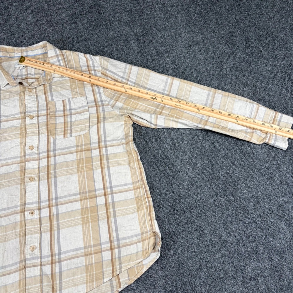 Free Assembly Mens Tan Plaid Long Sleeve Button Down Shirt Large Cotton - Picture 5 of 7